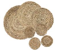 Round Woven Placemats Set of 7, Natural Hand-Woven Placemat and Coaster Set Table Decor, Chargers for Dinner Plates, Farmhouse Place Mats