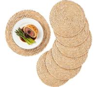 Round Woven Rattan Placemats, Handmade Natural Daffodil Pattern, Bohemian Style, Ideal for Gatherings, Outdoor Picnics, Weddings (Set of 6, 12 Inches Each)