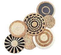 Round Woven Wall Decor 7Pcs Rattan Flower Boho Decor Natural Rustic Woven Wall Basket Boho Art for Bedroom, Living Room, Bathroom