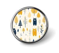 Round Yellow Bear Pattern Brooch Classic Mini Pin 1 Inch Aluminum Alloy Lapel Pin Personalized Button Badge for Backpack Hat Suit Jacket Clothing Decoration