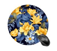 Round Yellow Floral Mouse Pad Non-Slip Rubber Small Cute Mouse Pad Mini Travel Gaming Mousepad Washable Funny Computer Mat Waterproof for Laptop Office Home Men Women