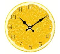 Round Yellow Lemon Pattern Wall Clock, Silent Non-ticking Battery Operated Decorative Clock, Art Hanging Clock For Living Room Bathroom Bedroom Kitchen Home Wall Decor 2 12cm
