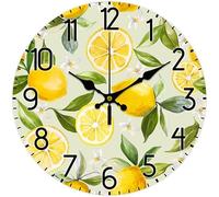 Round Yellow Lemon Pattern Wall Clock, Silent Non-ticking Battery Operated Decorative Clock, Art Hanging Clock For Living Room Bathroom Bedroom Kitchen Home Wall Decor 7 12cm