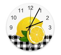 Round Yellow Lemon Pattern Wall Clock, Silent Non-ticking Battery Operated Decorative Clock, Art Hanging Clock For Living Room Bathroom Bedroom Kitchen Home Wall Decor 1 12cm