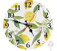 Round Yellow Lemon Pattern Wall Clock, Silent Non-ticking Battery Operated Decorative Clock, Art Hanging Clock For Living Room Bathroom Bedroom Kitchen Home Wall Decor 9 12cm