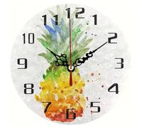 Round Yellow Lemon Pattern Wall Clock, Silent Non-ticking Battery Operated Decorative Clock, Art Hanging Clock For Living Room Bathroom Bedroom Kitchen Home Wall Decor 6 12cm
