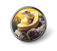 Round Yellow Python Lapel Pin Metal Brooch Personalized Novelty Pin Cute Button Badge Safety Pin Fashion Jewelry Accessories Gift for Clothes Hat Backpack Bag