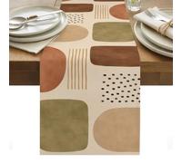 Rounded Color Blocks Table Runner Abstract Boho Minimalist Terracotta Green Beige Washable Cotton Linen Dining Table Runner Tabletop Decorations for Restaurant Home Kitchen Party 13 x 108 Inch,