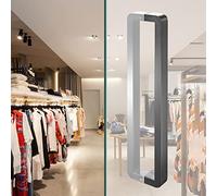 Rounded Corners Glass Door Handle 17" Brushed Stainless Steel Square Pull Double Sided Interior Door Pulls 42.5cm Black Handle for Modern Homes