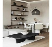 Rounded rectangular solid Wood Coffee Table,Wabi-sabi style Farmhouse Center Low Table With a creative base,for Living Room Small Space,Two base options available(Black,140*70*40cm/55.1*27.6*15.7in)