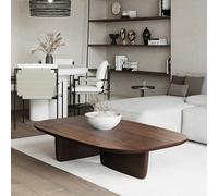 Rounded rectangular solid Wood Coffee Table,Wabi-sabi style Farmhouse Center Low Table With a creative base,for Living Room Small Space,Two base options available(Walnut,120*60*40cm/47.2*23.6*15.7in)