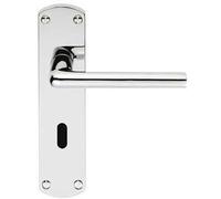 Rounded Straight Bar Handle on Lock Backplate 170 x 42mm Polished Chrome