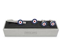 Roundel Cufflinks, Lapel Pin & Tie Bar Set for Men - Onyx Art CLT001 Premium RAF Roundel Gift Set, Matching Formal Accessories for Aviation Enthusiasts, Military Supporters & Business Wear
