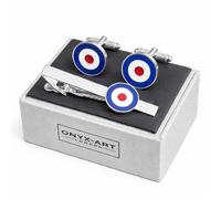 Roundel RAF Target Cufflinks and Tie Bar Set, Silver-Tone, Onyx Art TBC73, In Premier Life Store Box