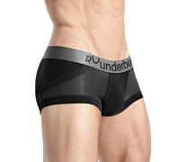Rounderbum Men’s Anatomic Tech Mini Trunk - Anatomically Contoured Pouch, Soft Cotton Stretch, Low-Rise Fit, Black, XL