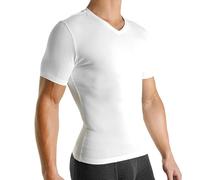 Rounderbum Men’s Compression Tech Slim Fit Cotton T-Shirt - Posture Support & Core Shaping Undershirt, 2 Colors, White, Large