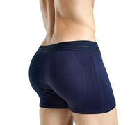 Rounderbum Men’s Dual Tech Padded Boxer Brief + Smart Package Cup - Removable Pads & Package Support, 3 Colors, Navy, M