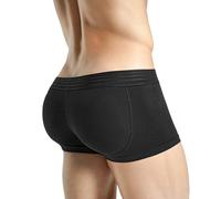 Rounderbum Men’s Dual Tech Padded Boxer Trunk + Smart Package Cup - Removable Pads & Package Enhancing Pouch, 3 Colors, Black, M
