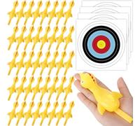 RoundFunny 12 Set Extended Version Slingshot Chickens with Cardboard Target 6.3 Inch Rubber Flying Chicken Finger Slingshot Toys Finger Shooting Chickens Squeeze Chicken Toys for Little One Party