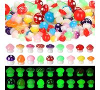 RoundFunny 126 Pcs Mini Resin Mushrooms Luminous Mini Mushrooms Glow in The Dark Ornaments Miniature Cute Garden Accessories Micro Landscape Decor for Dollhouse, Aquarium, DIY Craft, Party Decor