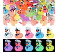 RoundFunny 200 Pcs Mini Luminous Resin Sailor Cruise Ducks Glow in The Dark Tiny Cruise Duck for Hiding with Hat Miniature Figurines for Hide and Seek Prank Micro Landscape Garden Dollhouse