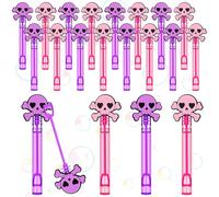 RoundFunny 24 Pcs Skull Mini Bubble Wands Skeleton Theme Party Supplies Favors Decorations Kawaii Cartoon Pink Purple Bubbles Sticks Wands for Birthday Party Goodie Gift Bag Outdoor Activity