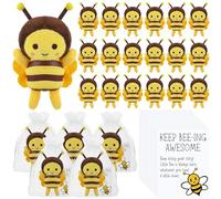 RoundFunny 24 Sets 5 Inch Stuffed Bees Soft Small Bee Stuffed Animal Honeybee Keychains with Inspirational Cards and Organza Bags for Birthday Party Favors