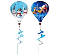 RoundFunny 2pcs 59 Inch Christmas Hot Air Balloon Wind Spinners Giant Snowman Santa Wind Spinner Hanging Twisted Windmill for Outdoor Garden Yard Decoration