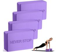 RoundFunny 4 Pack Yoga Blocks Non Slip Pilates Brick Foam Blocks Pilates Dance Gymnastics Workout Fitness Props Tool for Stretching Meditation and Exercise (Purple)