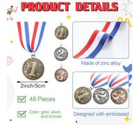 RoundFunny 48 Pcs Award Medals 1st 2nd 3rd Place Medals for Awards Winner Medal Gold Silver Bronze Medal with Neck Ribbon Trophy Award for Sports Competitions Party 2 Inches (Star Style)