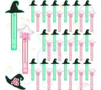 RoundFunny 48 Pcs Witch Party Favors Witch Hat and Star Bubble Wands Pink and Green Bubble Wands for Summer Outdoor Goodie Bags Stuffers Carnival Prizes Toy Birthday Treats