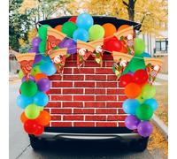 RoundFunny 93pcs Halloween Ninja Themed Trunk or Treat Car Decorations Party and Pizza Balloons Kit Garland Cutout Banners 3*5ft Brick Backdrop for Halloween Cartoon Party Supplies