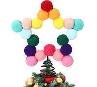 RoundFunny Rainbow Felt Ball Star Christmas Tree Topper Colorful Pom Pom Felt Ball Xmas Tree Topper Colorful Five Pointed Star Xmas Ornaments for Decoration (4.7 x 5.9 Inch)