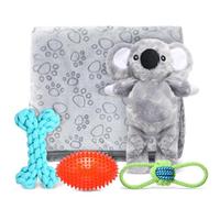 RoundFunny Set of 6 Get Well Soon Gift Set Include Rope Toy, Squeaker Football, Stuffed Plush Animal Koala Toy Washable Blanket with Card and Gift Box Dog