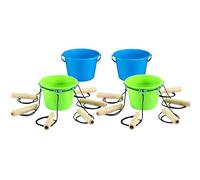 RoundFunny Team Bucket Challenge Team Building Activity Sports Outdoors for 8 to 24 Kids or Adults with 4 Buckets, 2 Bucket Holding Rings, 6 Carry Ropes Per Ring and Activity Guide for Field Days