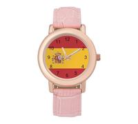 Roundness Spain Flag Women's Watch Pink Rose Gold Strap Wristwatch Minimalist Easy Reader Watchec
