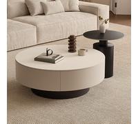 RounNesting Coffee Table Set of 2 Modern SoliWooCoffee Tables with 12MM Thick Rock Boar& 2 Ders for Small Living Room & Office Spaces (White & Black 80cm)