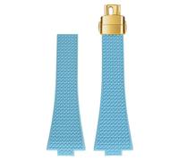 ROUREOX 11/12MM Textured Silicone Watch Strap Men's & Women's Sports Rubber Band Waterproof Deployment Folding Clasp for Tissot PRX Chronograph-Light Blue + Gold 12MM