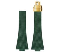 ROUREOX 11/12MM Textured Silicone Watch Strap Men's & Women's Sports Rubber Band Waterproof Deployment Folding Clasp for Tissot PRX Chronograph-Green + Gold 11MM
