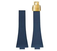 ROUREOX 11/12MM Textured Silicone Watch Strap Men's & Women's Sports Rubber Band Waterproof Deployment Folding Clasp for Tissot PRX Chronograph-Dark Blue + Gold 11MM