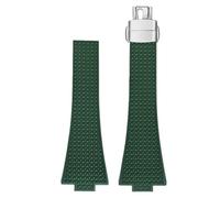 ROUREOX 11/12MM Textured Silicone Watch Strap Men's & Women's Sports Rubber Band Waterproof Deployment Folding Clasp for Tissot PRX Chronograph-Green + Silver 11MM