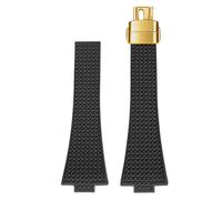ROUREOX 11/12MM Textured Silicone Watch Strap Men's & Women's Sports Rubber Band Waterproof Deployment Folding Clasp for Tissot PRX Chronograph-Black + Gold 11MM