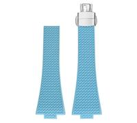 ROUREOX 11/12MM Textured Silicone Watch Strap Men's & Women's Sports Rubber Band Waterproof Deployment Folding Clasp for Tissot PRX Chronograph-Light Blue + Silver 11MM