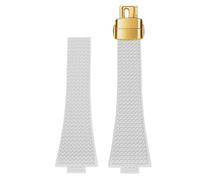 ROUREOX 11/12MM Textured Silicone Watch Strap Men's & Women's Sports Rubber Band Waterproof Deployment Folding Clasp for Tissot PRX Chronograph-White + Gold 12MM