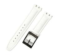 ROUREOX 17mm Genuine Leather Women's Watch Strap Stainless Steel Buckle Adjustable Replacement Strap for Swatch YCS YAS YGS-White B+Black