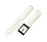 ROUREOX 17mm Genuine Leather Women's Watch Strap Stainless Steel Buckle Adjustable Replacement Strap for Swatch YCS YAS YGS-White A+Black