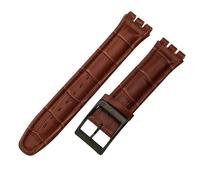 ROUREOX 17mm Genuine Leather Women's Watch Strap Stainless Steel Buckle Adjustable Replacement Strap for Swatch YCS YAS YGS-Brown B+Black