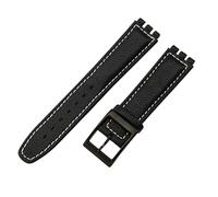 ROUREOX 17mm Genuine Leather Women's Watch Strap Stainless Steel Buckle Adjustable Replacement Strap for Swatch YCS YAS YGS-Black A+White+Black