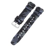 ROUREOX 18mm Camo Silicone Watch Strap Mens Sports Rubber Band Waterproof Replacement Pin Buckle for Casio AQ-S810W/AE-1200/1300/SGW-300/AEQ-110W-1 + Silver 18MM