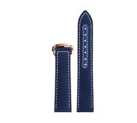 ROUREOX 19mm Genuine Leather Watch Band Deployment Clasp Replacement Nylon Watch Strap Accessories for OMEGA Seamaster Aqua Terra 150m 300 Master Chronometer-Blue + White + Rose Gold